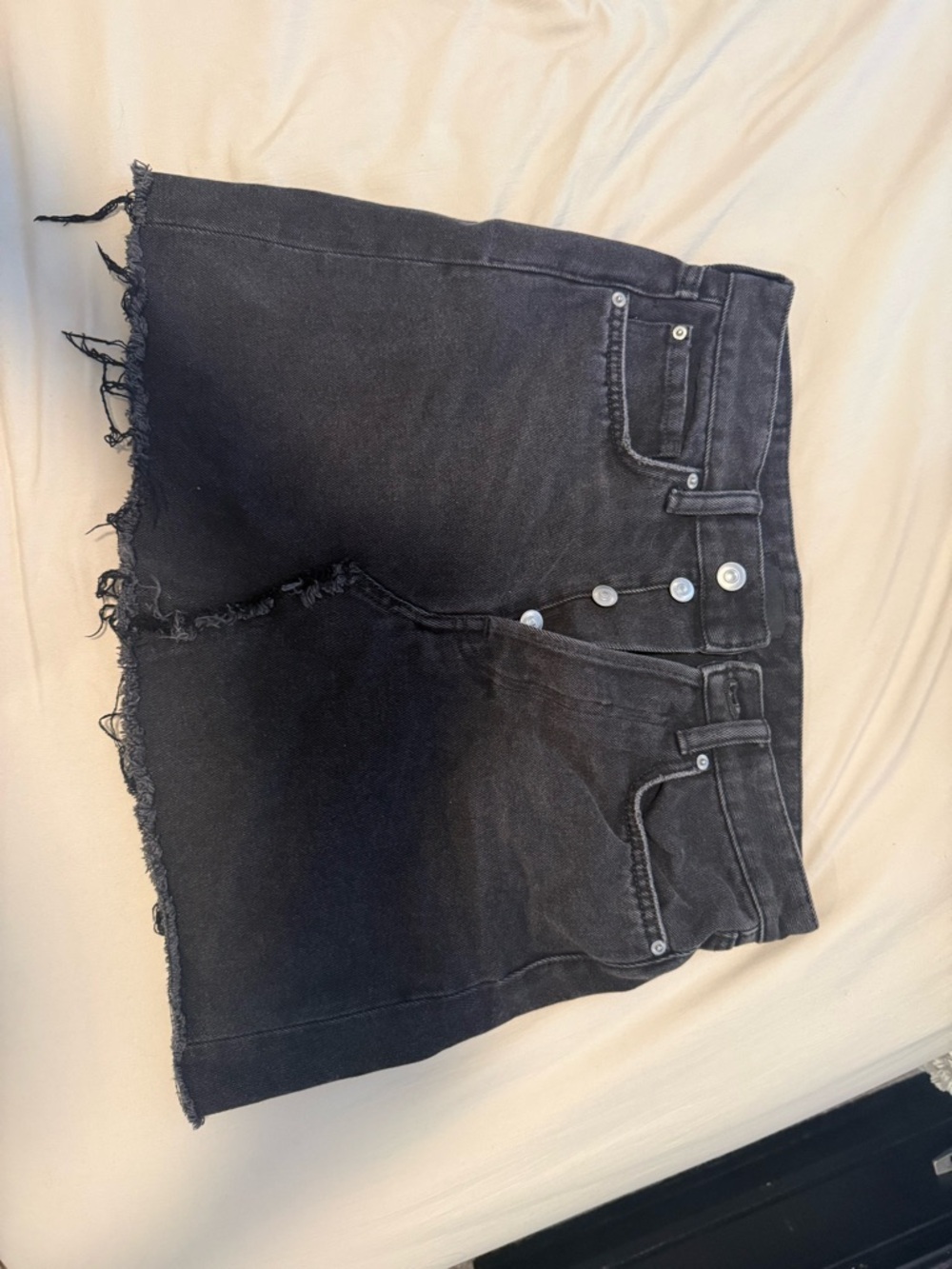 Divided Black Frayed Button-Front Denim Mini Skirt